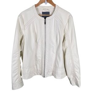Kate & Mallory Faux Leather Ivory Collar Zip Front Jacket Women's 1X